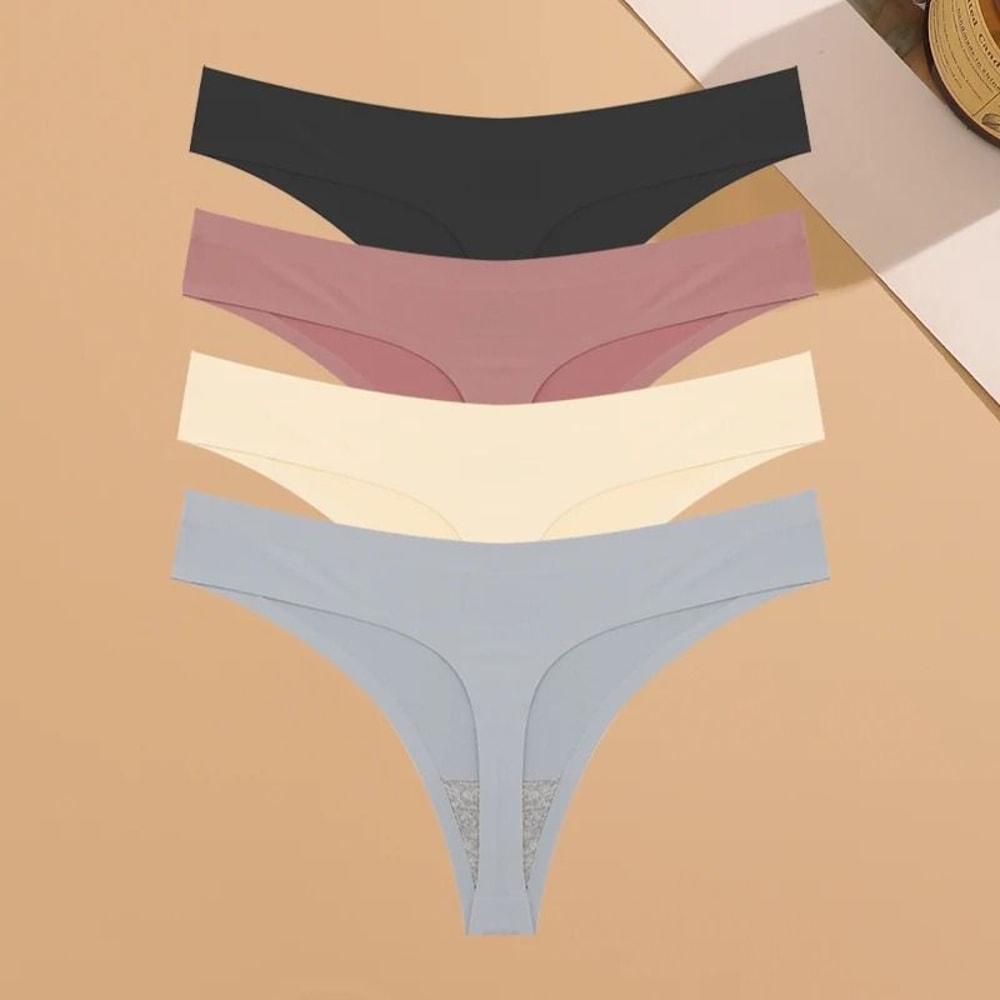 Womens Seamless Ice Silk Thong Underwear Ultra Thin Breathable Low Waist Invisible Panties Four Pie 7