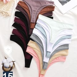 womens cotton thong and brief underwear set breathable soft everyday lingerie fifteen piece set