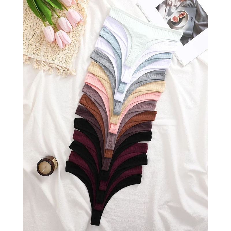 Womens Cotton Thong And Brief Underwear Set Breathable Soft Everyday Lingerie Fifteen Piece Set 1