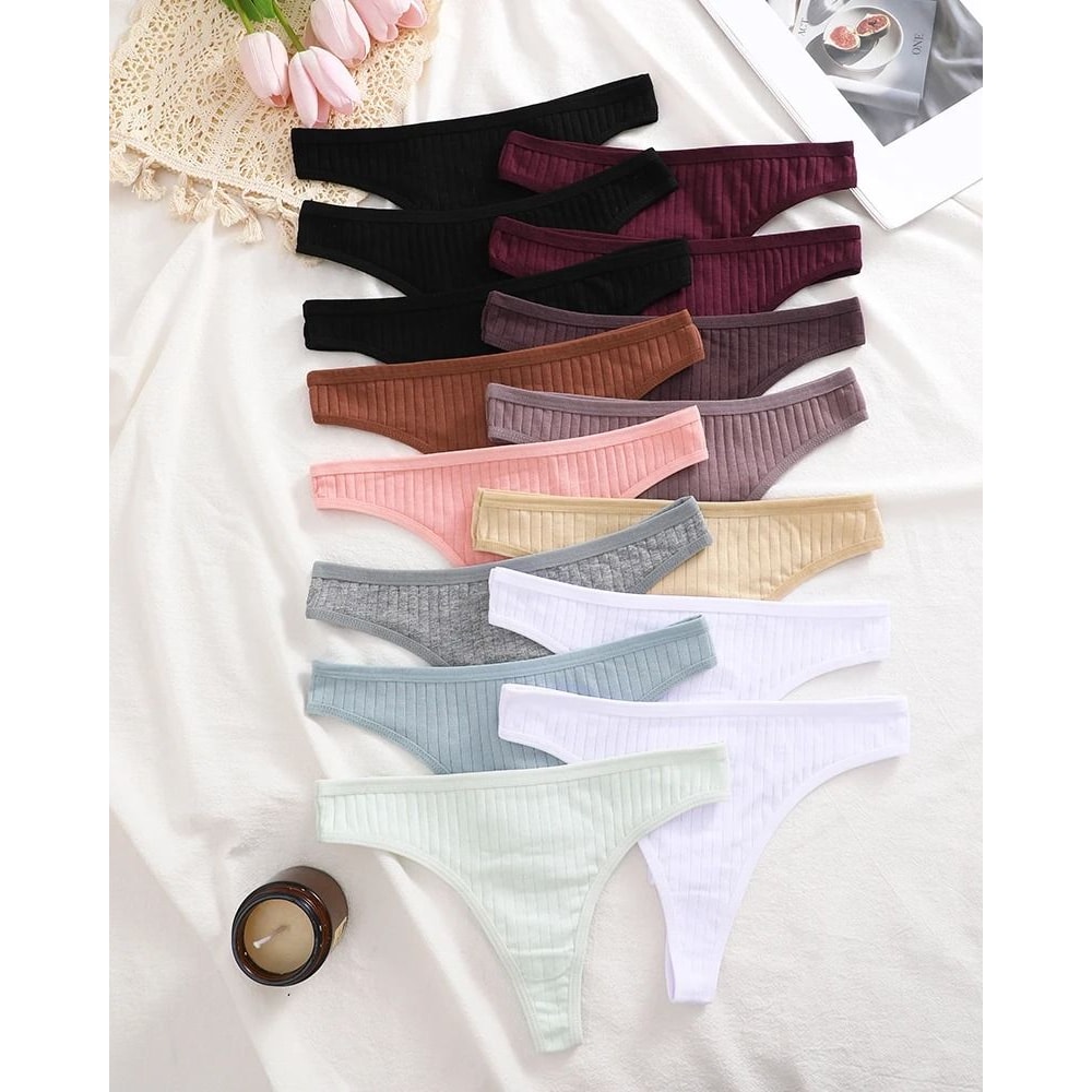 Womens Cotton Thong And Brief Underwear Set Breathable Soft Everyday Lingerie Fifteen Piece Set 3