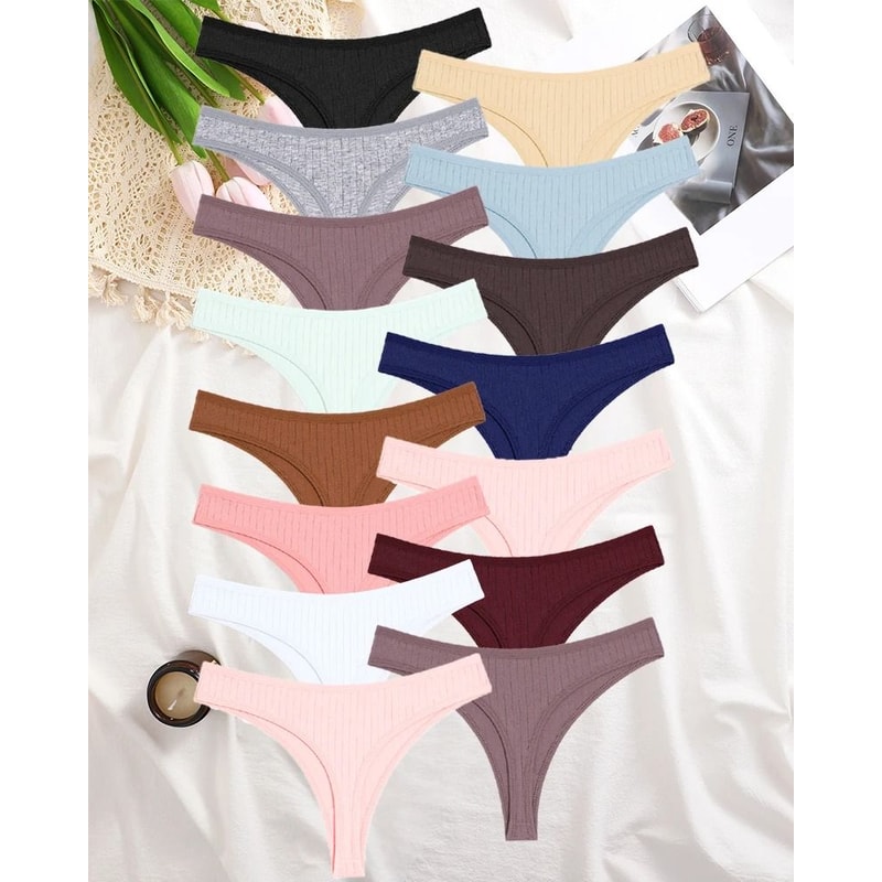 Womens Cotton Thong And Brief Underwear Set Breathable Soft Everyday Lingerie Fifteen Piece Set 8