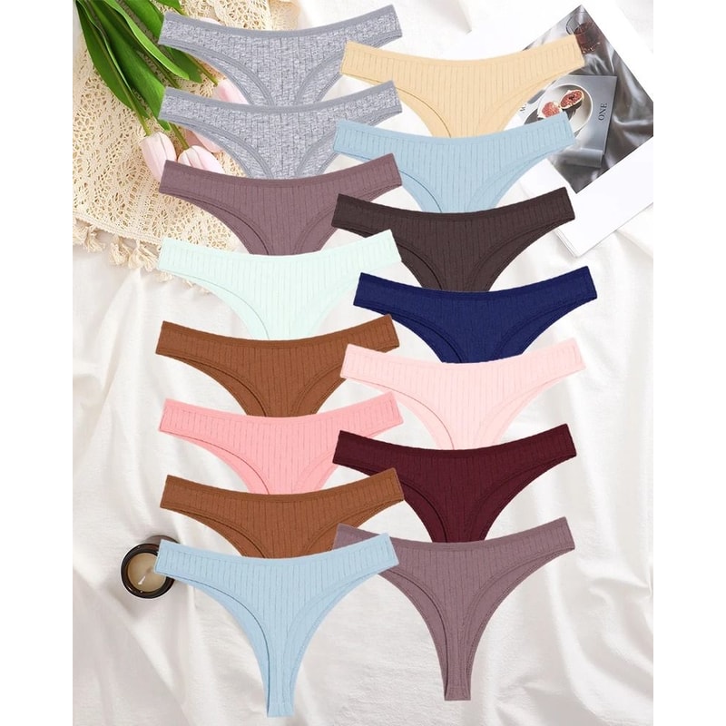 Womens Cotton Thong And Brief Underwear Set Breathable Soft Everyday Lingerie Fifteen Piece Set 9