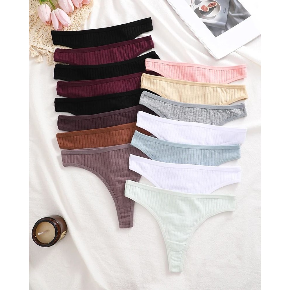 Womens Cotton Thong And Brief Underwear Set Breathable Soft Everyday Lingerie Fifteen Piece Set 4