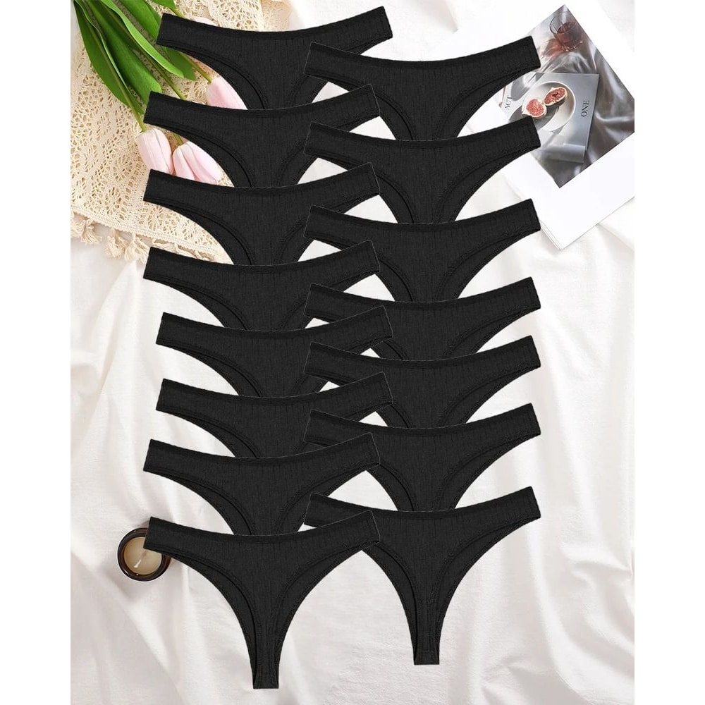 Womens Cotton Thong And Brief Underwear Set Breathable Soft Everyday Lingerie Fifteen Piece Set 5