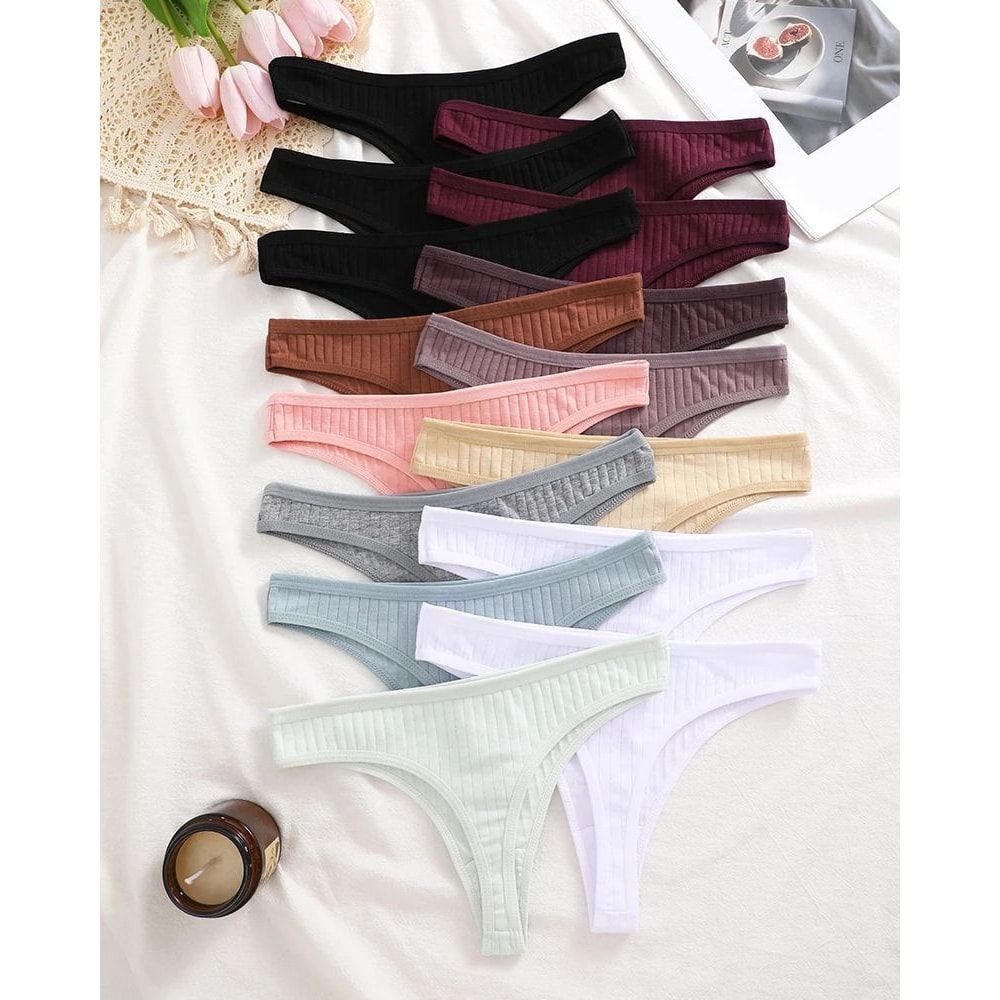 Womens Cotton Thong And Brief Underwear Set Breathable Soft Everyday Lingerie Fifteen Piece Set 6