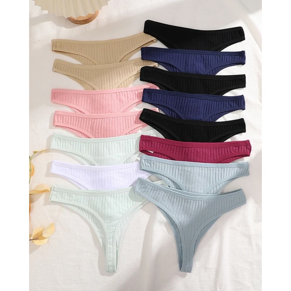 Womens Cotton Thong And Brief Underwear Set Breathable Soft Everyday Lingerie Fifteen Piece Set 7