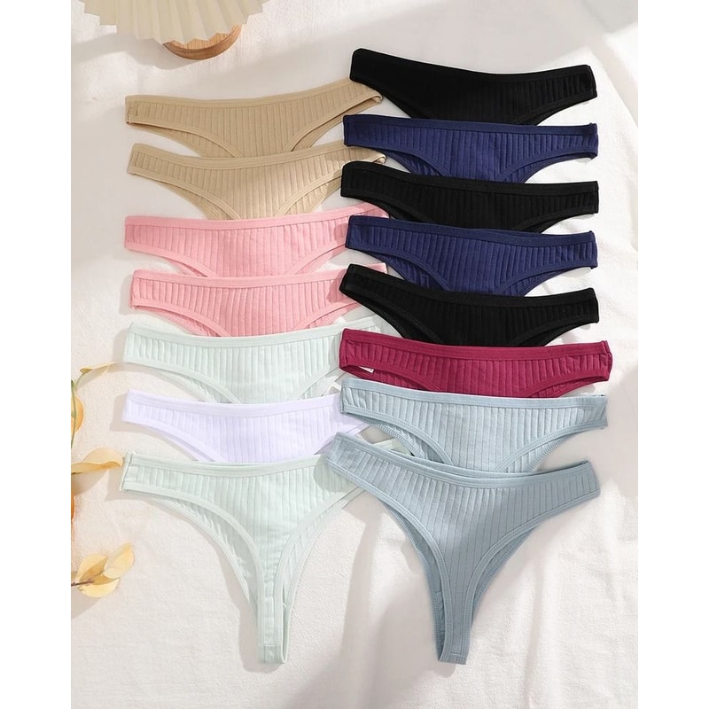 Womens Cotton Thong And Brief Underwear Set Breathable Soft Everyday Lingerie Fifteen Piece Set 7