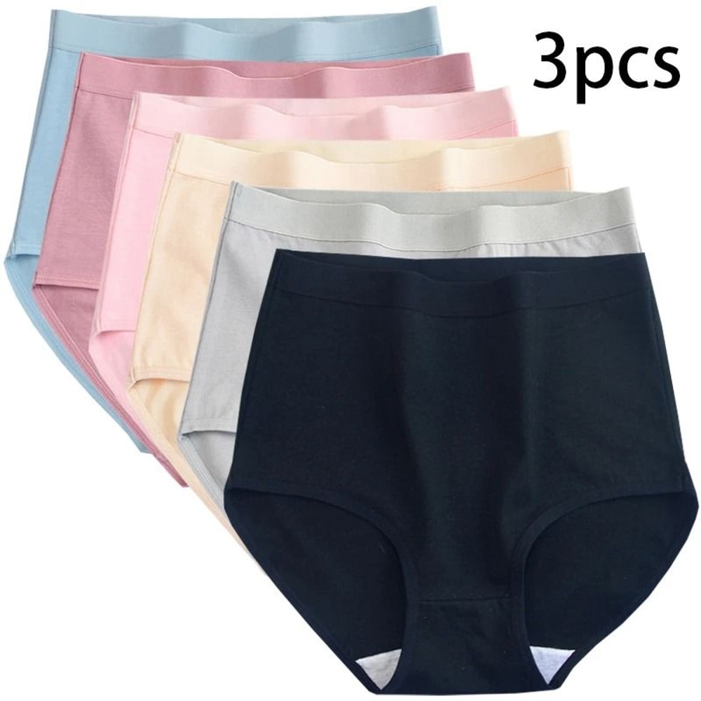 Womens Plus Size Cotton High Waist Briefs Breathable Soft Everyday Underwear Three Piece Set 0