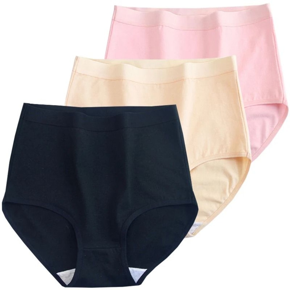 Womens Plus Size Cotton High Waist Briefs Breathable Soft Everyday Underwear Three Piece Set 12