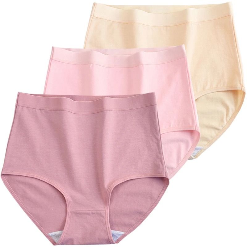 Womens Plus Size Cotton High Waist Briefs Breathable Soft Everyday Underwear Three Piece Set 17