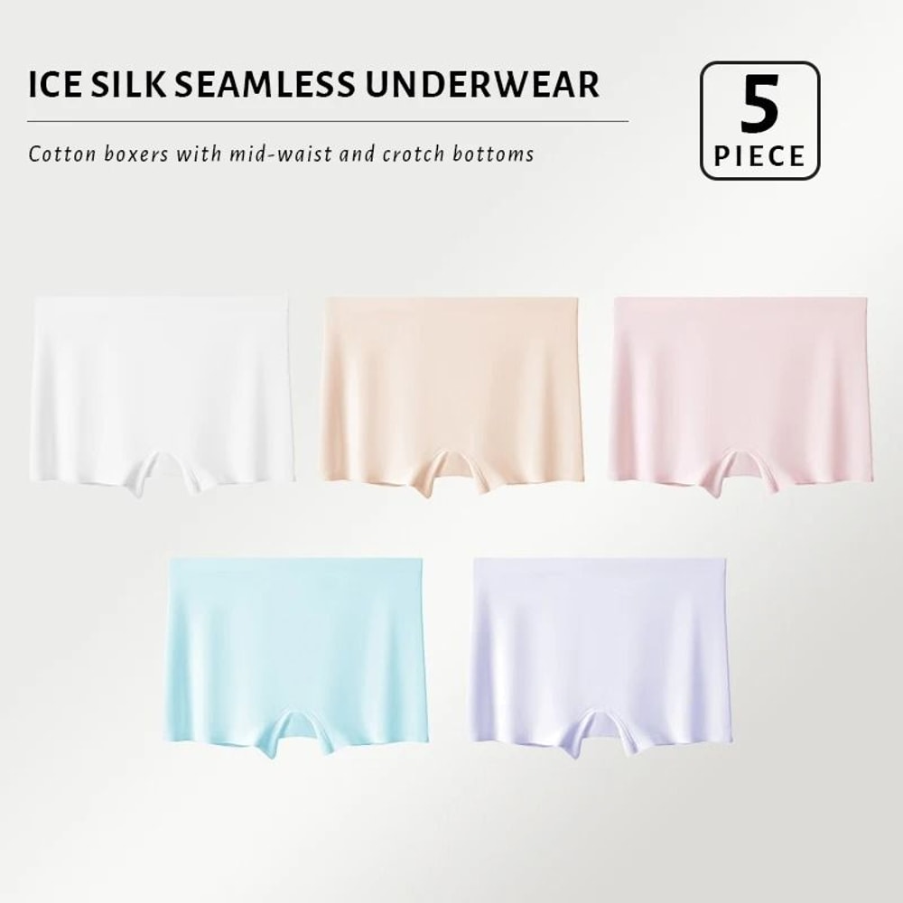 FallSweet Womens Seamless Boyshort Panties Breathable Satin Underwear Five Piece Set 8