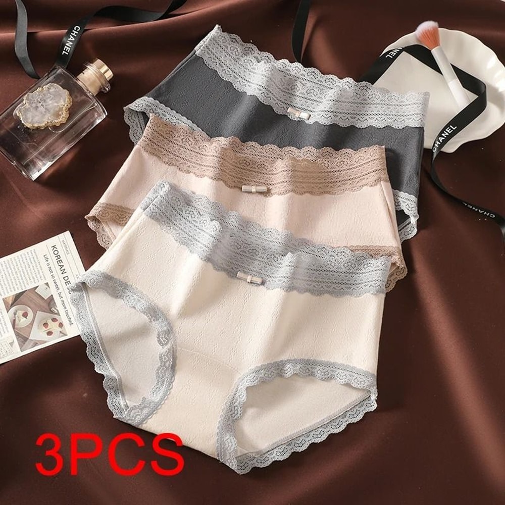 3 Piece Floral Lace Seamless Briefs For Women Sexy Stretch Underwear Set 0