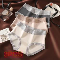 3 piece floral lace seamless briefs for women sexy stretch underwear set