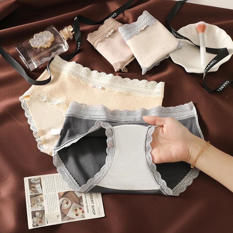 3 Piece Floral Lace Seamless Briefs For Women Sexy Stretch Underwear Set 4