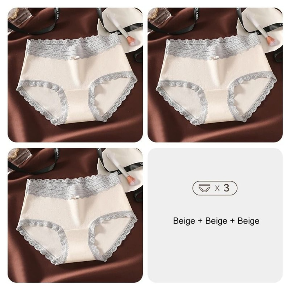 3 Piece Floral Lace Seamless Briefs For Women Sexy Stretch Underwear Set 6