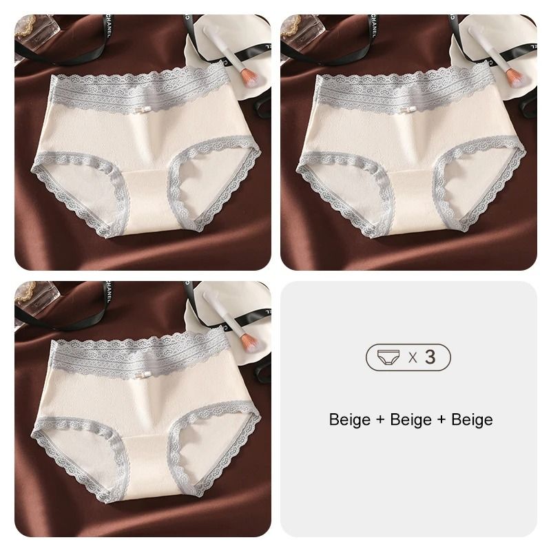 3 Piece Floral Lace Seamless Briefs For Women Sexy Stretch Underwear Set 6