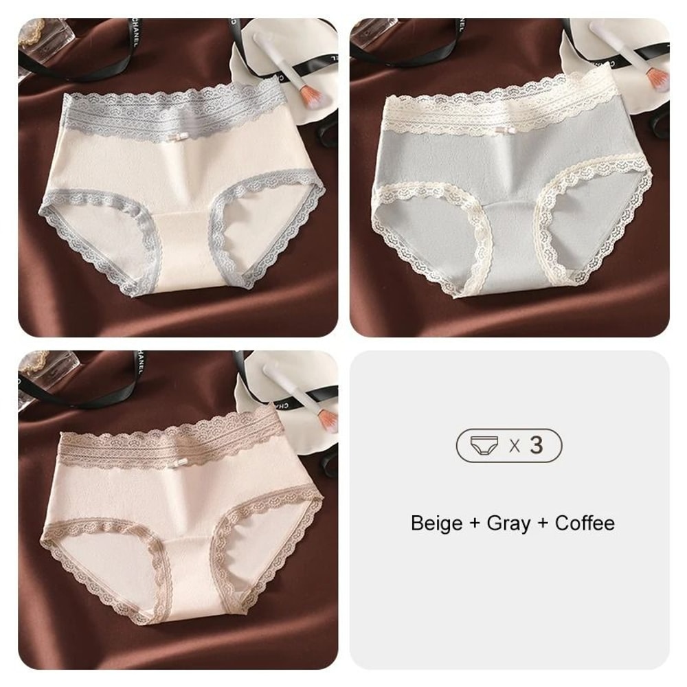 3 Piece Floral Lace Seamless Briefs For Women Sexy Stretch Underwear Set 7