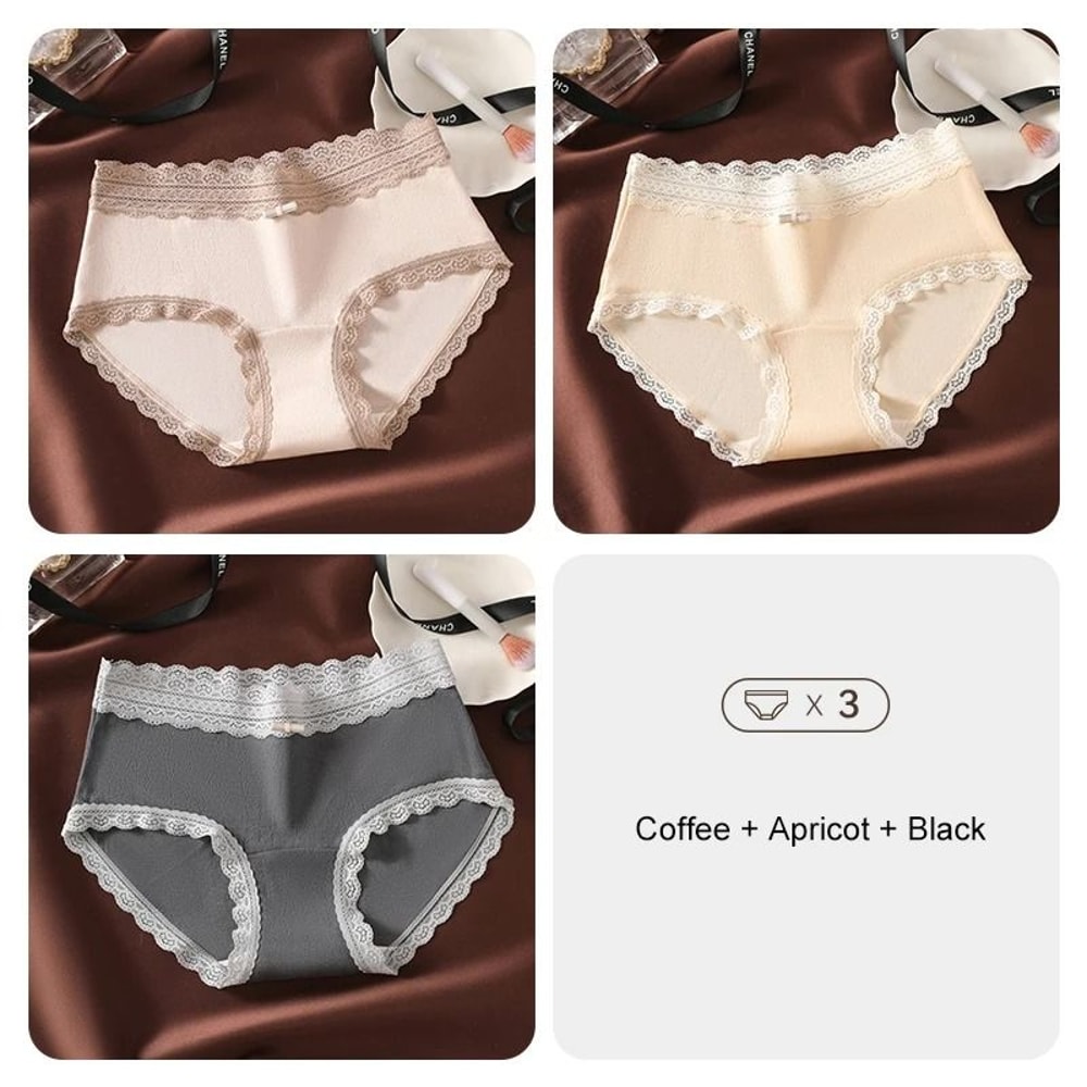3 Piece Floral Lace Seamless Briefs For Women Sexy Stretch Underwear Set 8