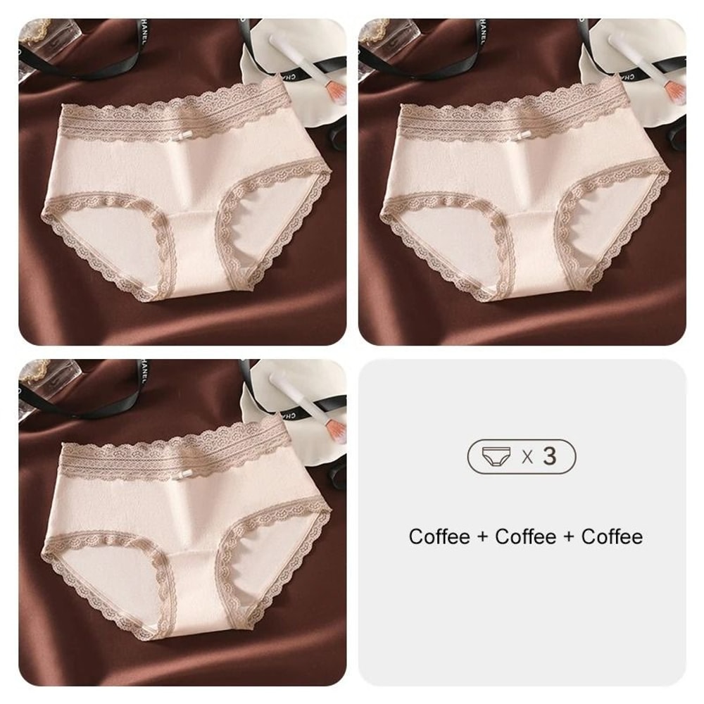 3 Piece Floral Lace Seamless Briefs For Women Sexy Stretch Underwear Set 11