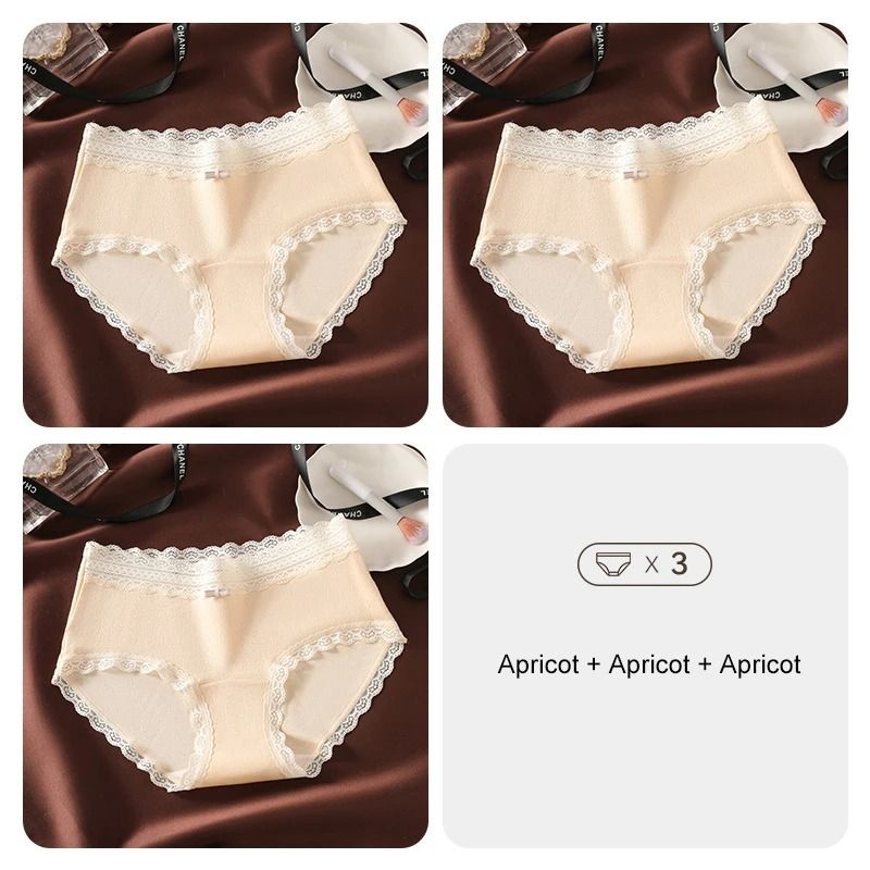 3 Piece Floral Lace Seamless Briefs For Women Sexy Stretch Underwear Set 12
