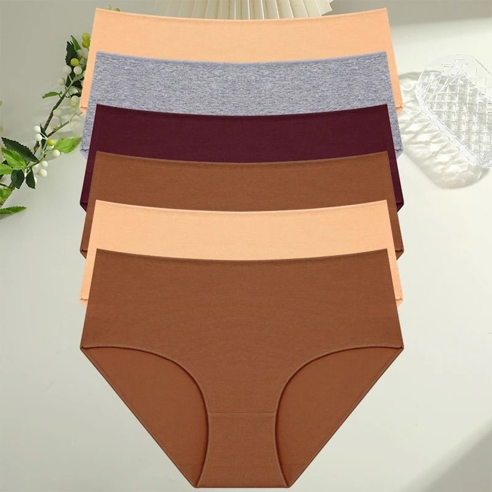 6 Piece Womens Cotton High Waist Seamless Briefs Breathable Everyday Underwear Set 8