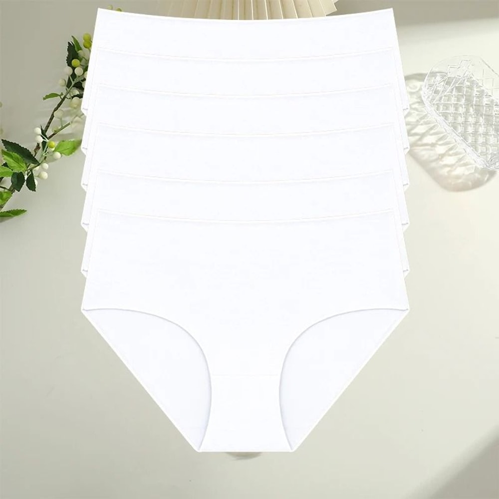 6 Piece Womens Cotton High Waist Seamless Briefs Breathable Everyday Underwear Set 9