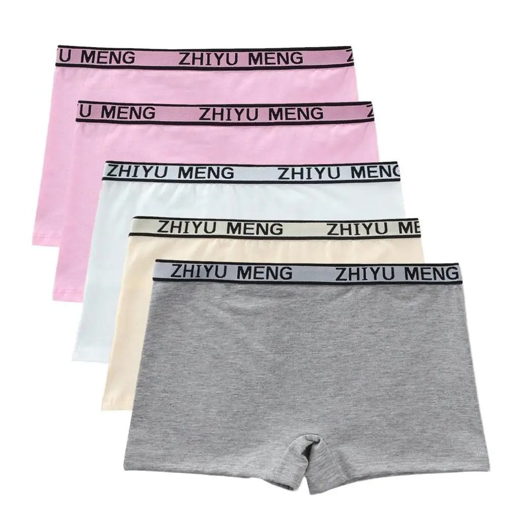 5 Piece Girls Cotton Mid Waist Boxer Briefs Soft Stretch Everyday Underwear Set 25