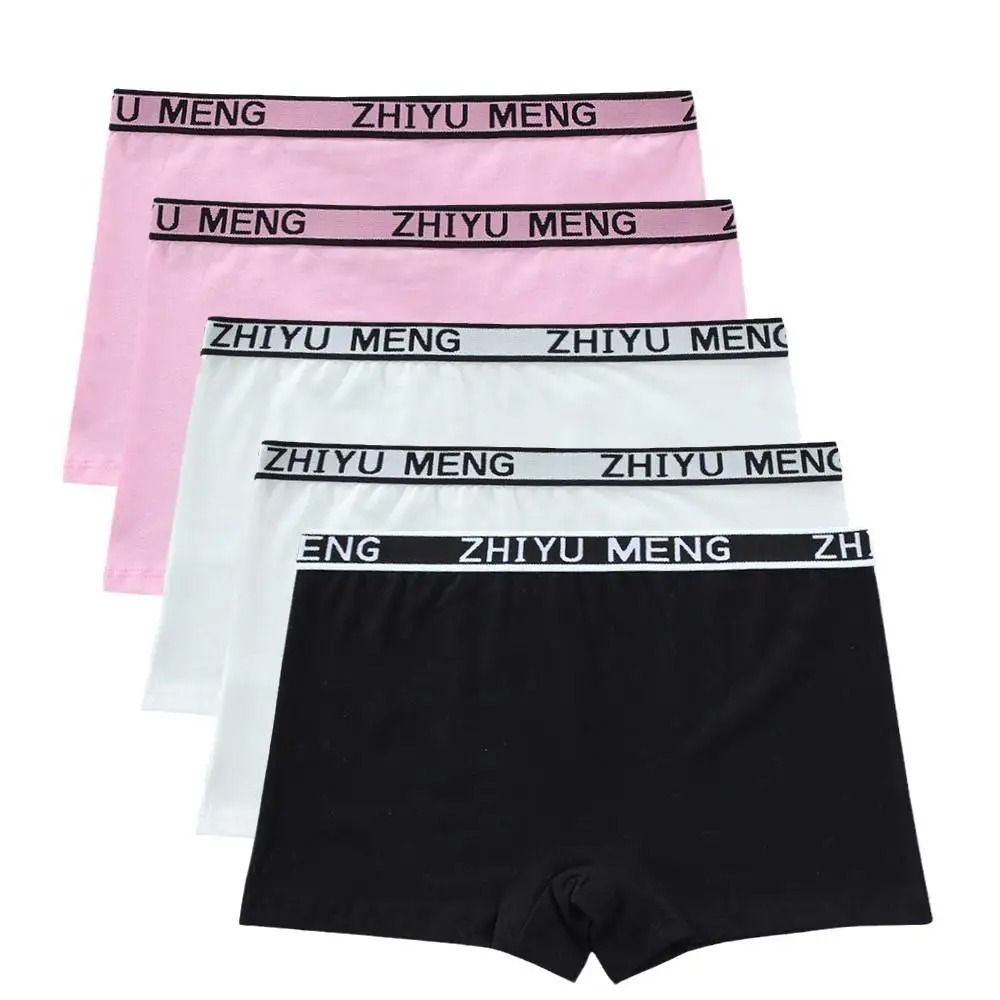 5 Piece Girls Cotton Mid Waist Boxer Briefs Soft Stretch Everyday Underwear Set 27