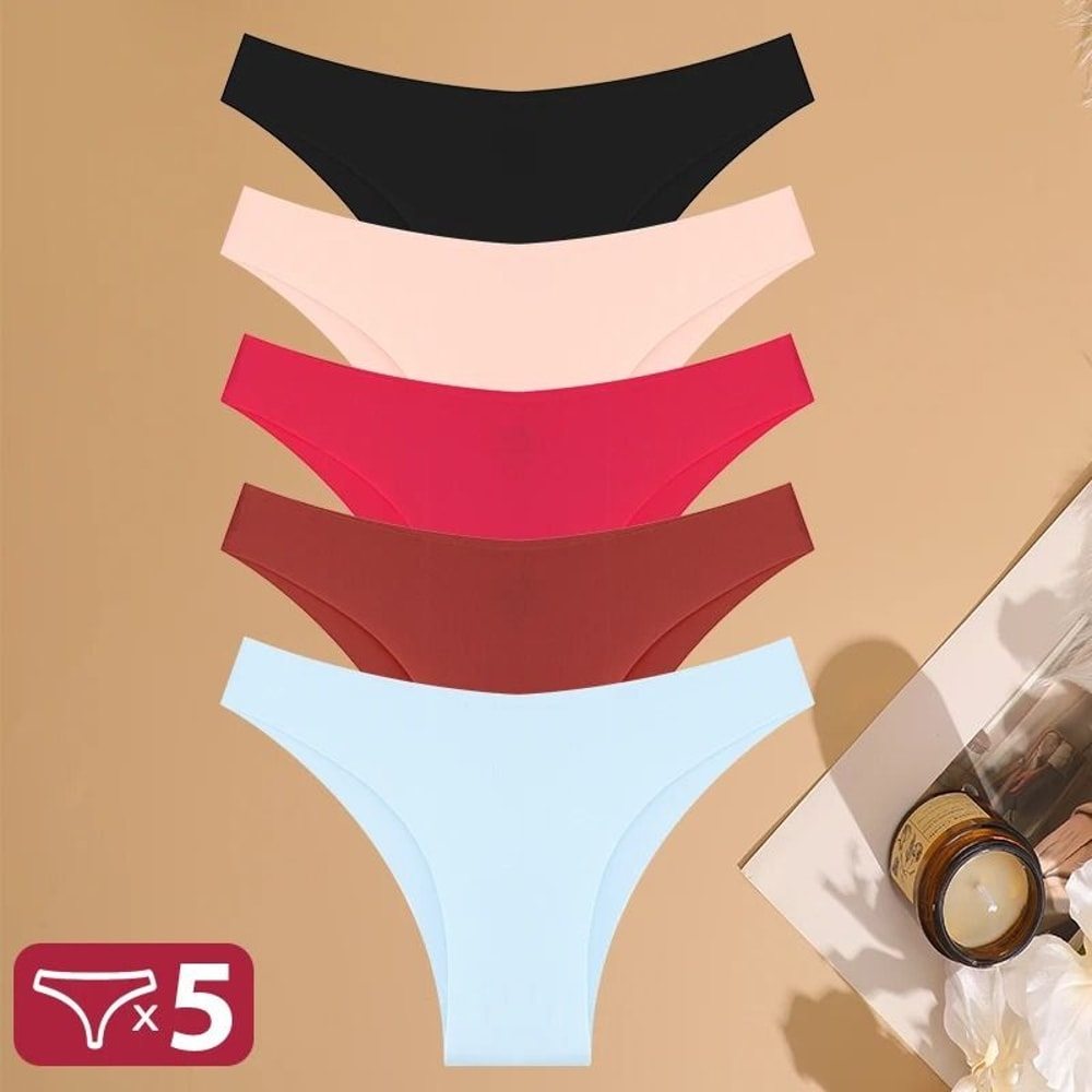 FINETOO 5 Piece Ice Silk Seamless Low Waist Brazilian Panties Breathable Stretch Underwear Set 6