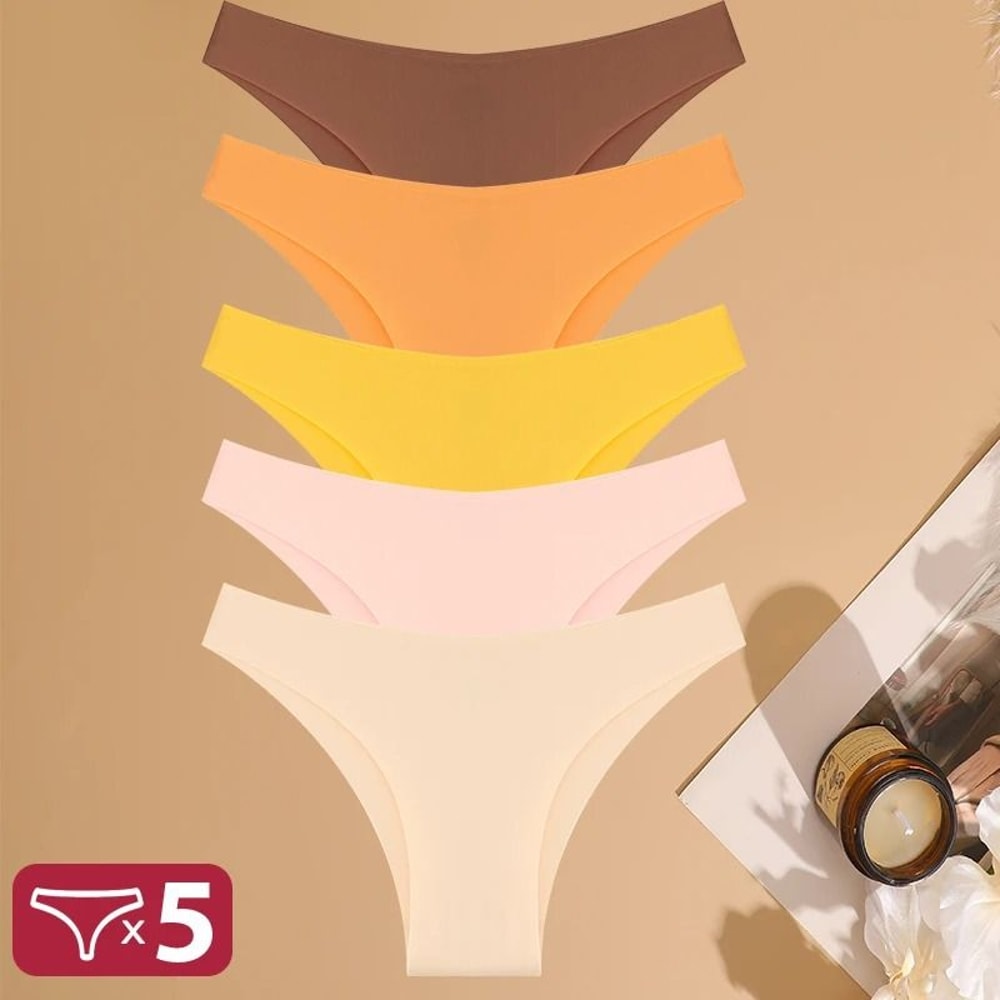 FINETOO 5 Piece Ice Silk Seamless Low Waist Brazilian Panties Breathable Stretch Underwear Set 7