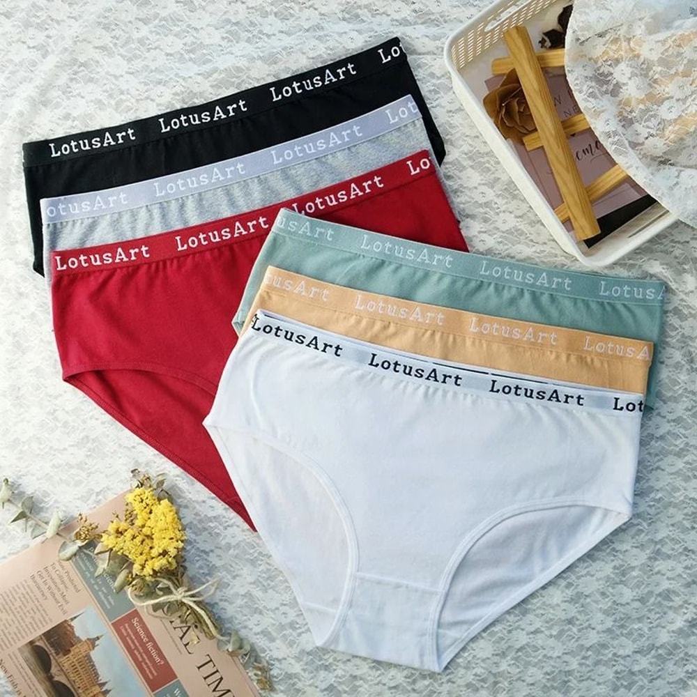 6 Piece High Waist Cotton Panty Set Breathable Solid Color Underwear For Women 12