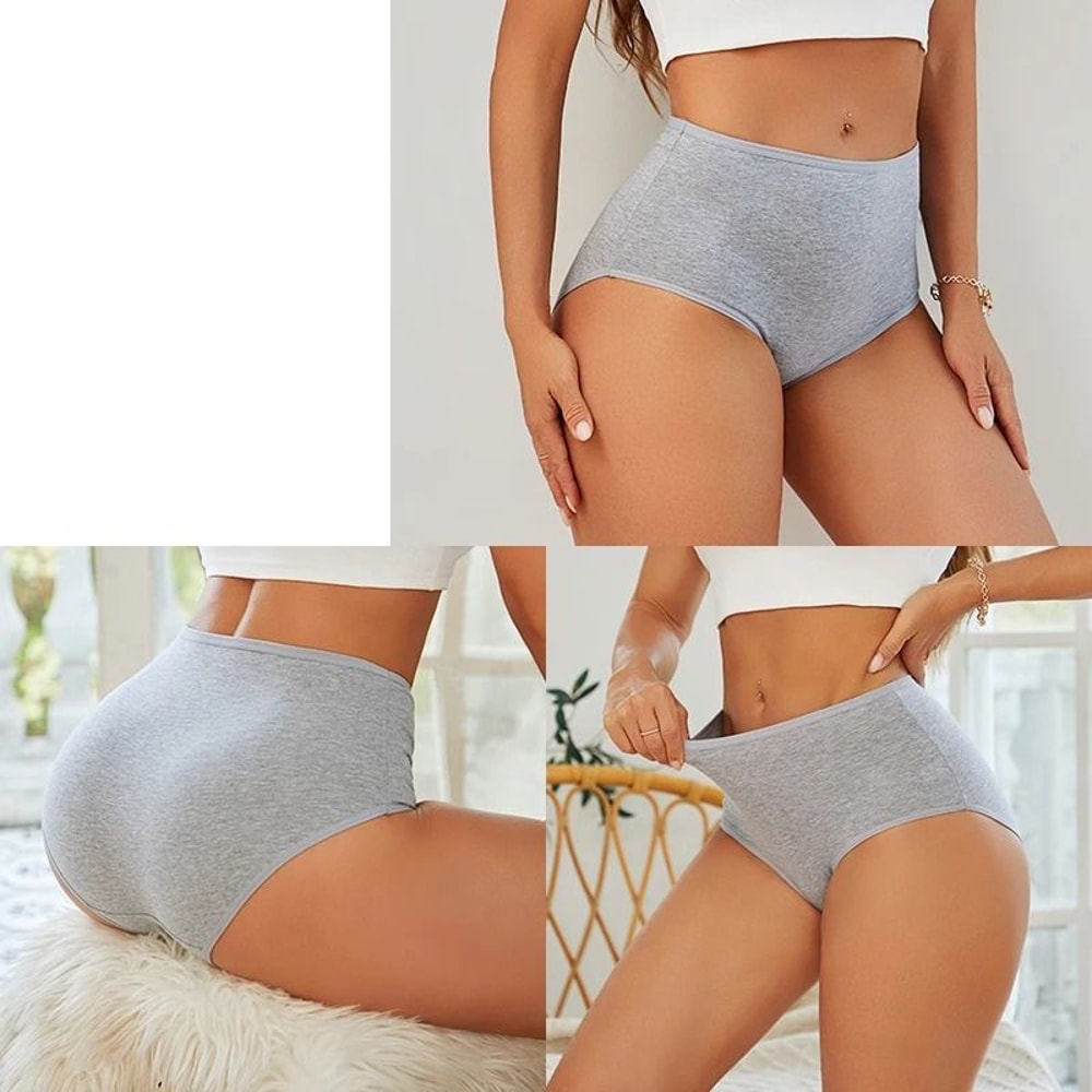 FINETOO High Waist Cotton Seamless Panties For Women Breathable Soft Comfort Underwear 4 Piece Set 3