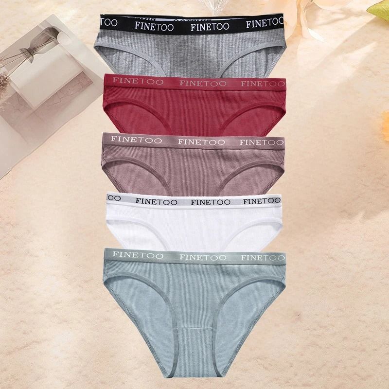 FINETOO Cotton Brief Panties For Women Breathable Letter Print Underwear Comfortable Everyday 5 Pie 5
