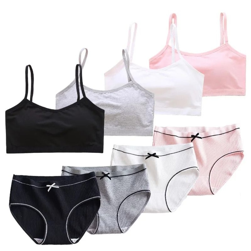 Cotton Girls Training Bra And Briefs Set Soft Wireless Underwear For Teen Girls 6