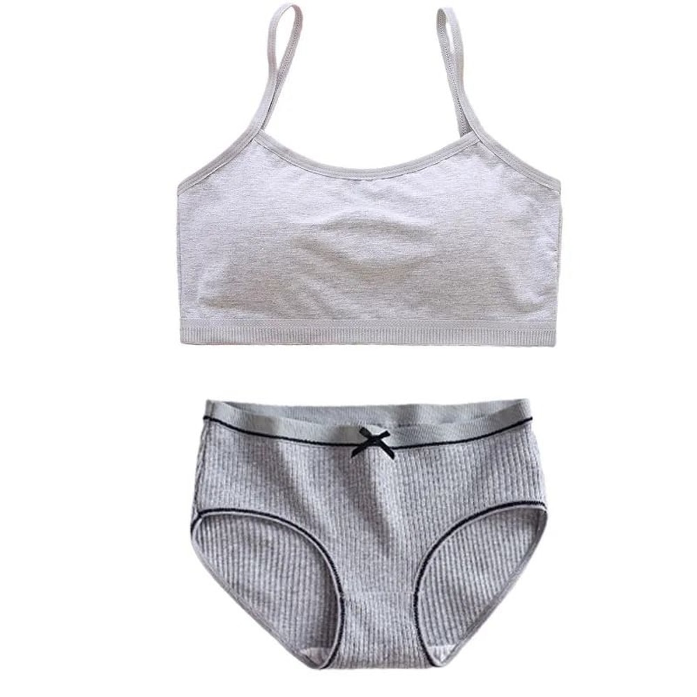 Cotton Girls Training Bra And Briefs Set Soft Wireless Underwear For Teen Girls 10