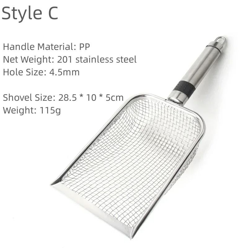 Stainless Steel Cat Litter Scoop Long Handle Metal Waste Shovel 8