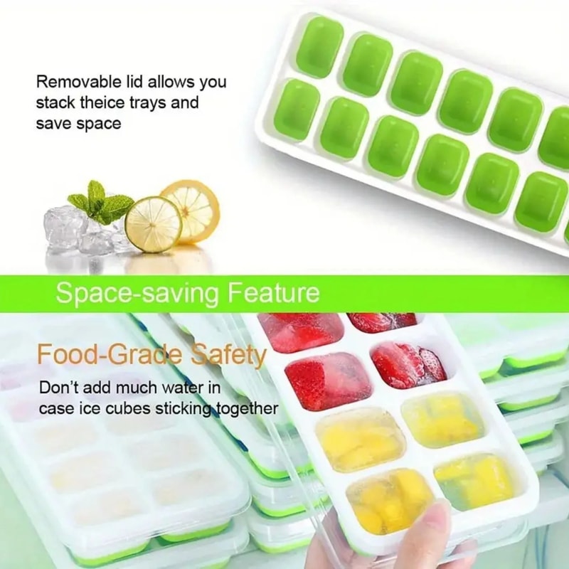 Silicone Ice Cube Tray With Lid 14 Grid Ice Mold For Freezer 1