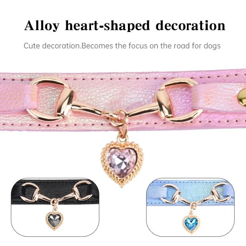 PU Pet Cat And Dog Collar With Rhinestone Heart Necklace Adjustable Design 2