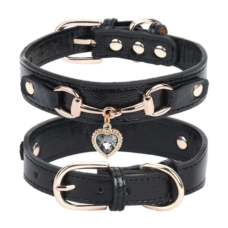 PU Pet Cat And Dog Collar With Rhinestone Heart Necklace Adjustable Design 5