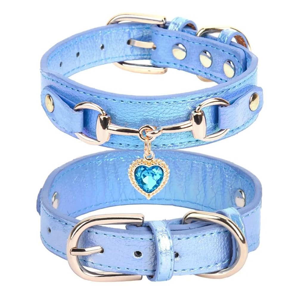 PU Pet Cat And Dog Collar With Rhinestone Heart Necklace Adjustable Design 6