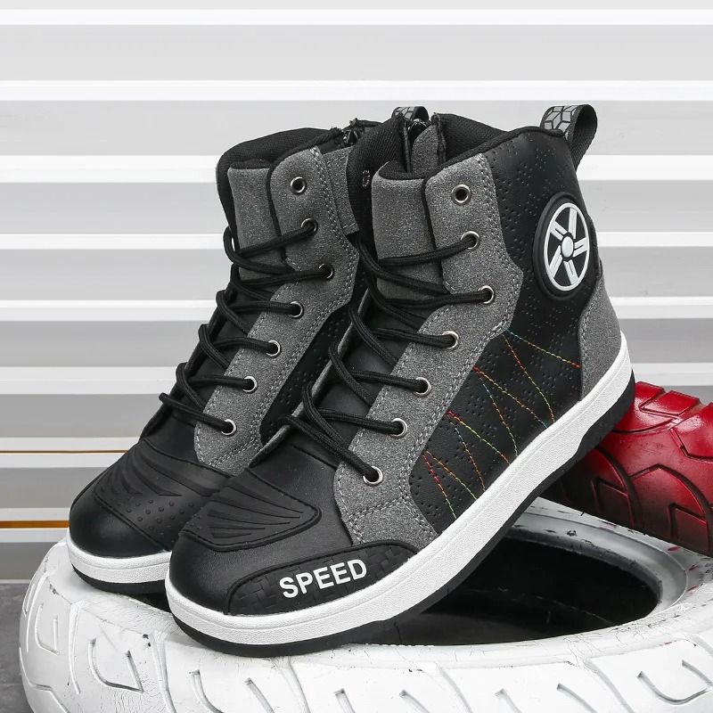 Mens Leather Motorcycle Riding Shoes Protective Anti Slip Boots 4