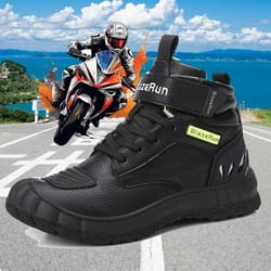 mens leather motorcycle riding boots breathable anti slip wear resistant ankle shoes