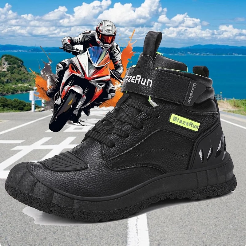 Mens Leather Motorcycle Riding Boots Breathable Anti Slip Wear Resistant Ankle Shoes 0