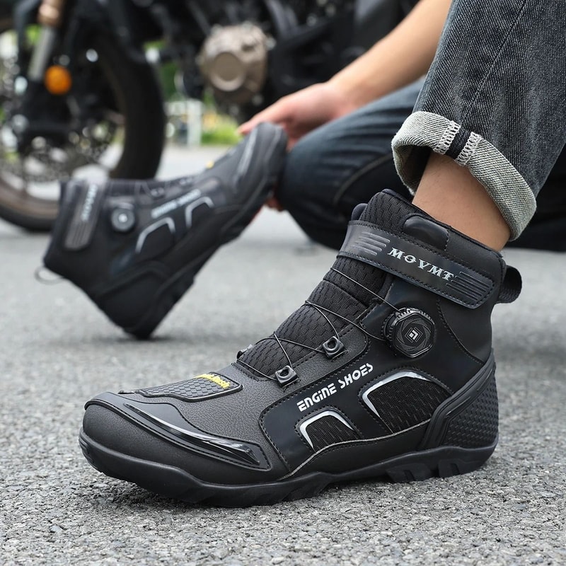 Mens Leather Motorcycle Boots Anti Slip Ankle Riding Footwear 3