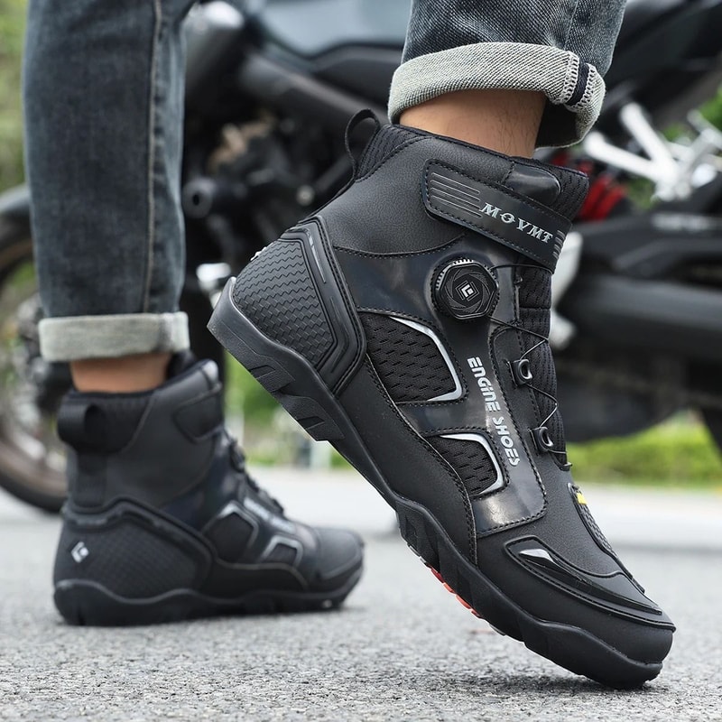 Mens Leather Motorcycle Boots Anti Slip Ankle Riding Footwear 5