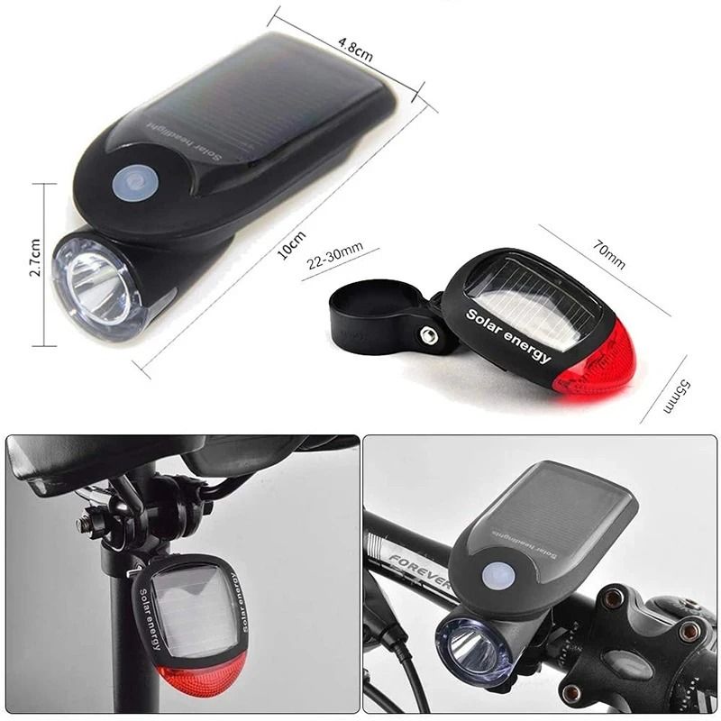 Solar Powered Bicycle Front And Rear Safety Lights Waterproof Cycling Lamp Set 3