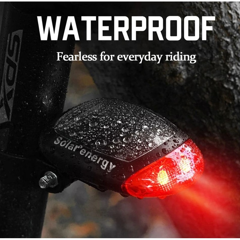 Solar Powered Bicycle Front And Rear Safety Lights Waterproof Cycling Lamp Set 4