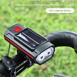 solar bicycle front light with horn type c rechargeable safety bike lamp