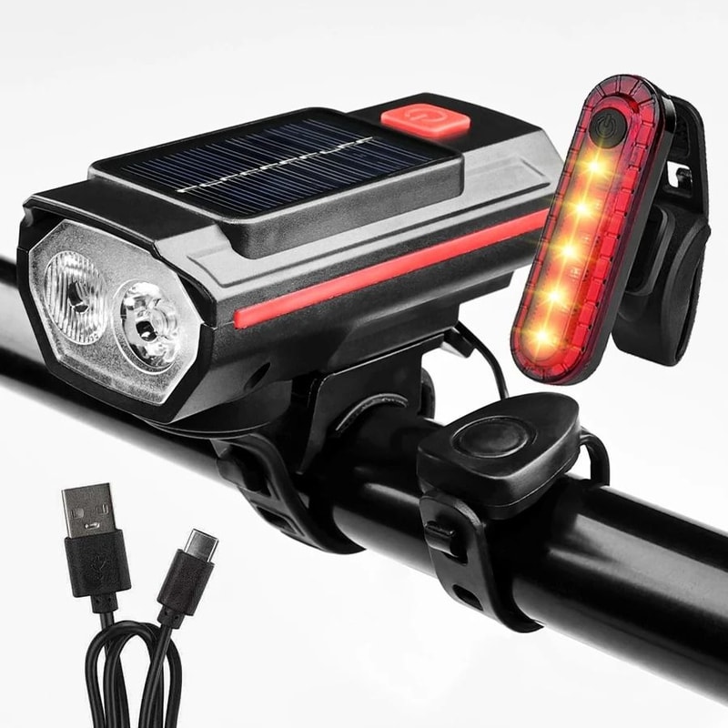 Solar Bicycle Front Light With Horn Type C Rechargeable Safety Bike Lamp 7