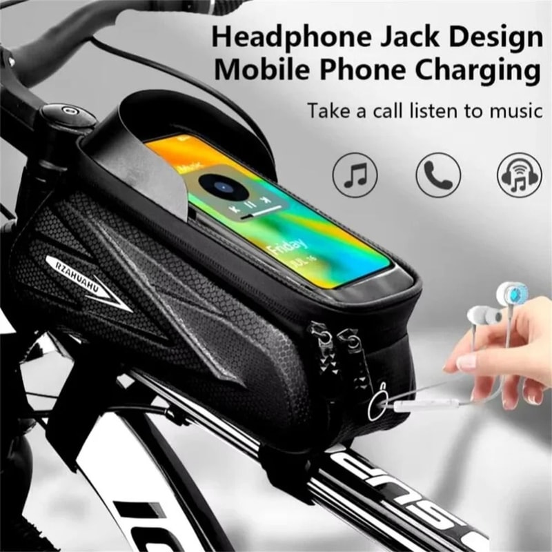 Waterproof Bicycle Phone Frame Bag Touch Screen Hard Shell Front Tube Storage 0